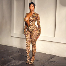 Leopard Print V Neck Backless Jumpsuit MXBF-J25JP328