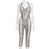 Snake Print Sleeveless Sling Jumpsuit GSZM-C25JP339