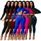 Sexy Cross Hollow Out Solid Jumpsuit (without chain) YF-9963