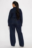 Fashion Washed Long Sleeve Denim Jumpsuit LX-3586