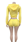 Letter Print Long Sleeve Hooded Shorts Suit GFCF-1416