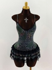 Leopard-print Scarf-neck Ruffled Mini Dress GXIY-K25L1106