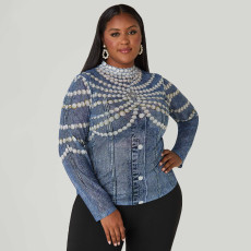 Plus Size Print Long Sleeve Tops NNWF-8141