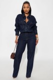 Fashion Washed Long Sleeve Denim Jumpsuit LX-3586