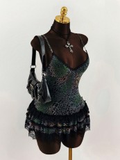 Leopard-print Scarf-neck Ruffled Mini Dress GXIY-K25L1106