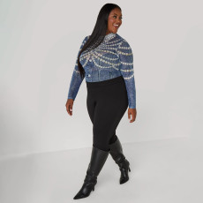 Plus Size Print Long Sleeve Tops NNWF-8141