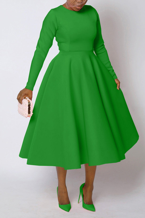 Plus Size Solid Color Long Sleeve Midi Dress NNWF-8128