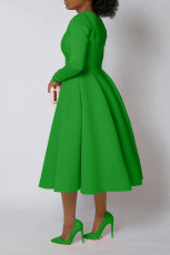 Plus Size Solid Color Long Sleeve Midi Derss NNWF-8128