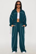Color-blocked Stand-up Collar Two Piece Pants Set YD-8839