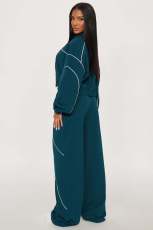 Color-blocked Stand-up Collar Two Piece Pants Set YD-8839