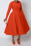 Plus Size Solid Color Long Sleeve Midi Dress NNWF-8128
