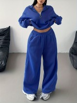 Plus Size Solid Color Zipper Loose Two Piece Pants Set GAWE-6722