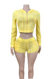 Letter Print Long Sleeve Hooded Shorts Suit GFCF-1416