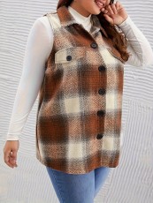 Plus Size Plaid Print Sleeveless Vest Coat GAWE-6423