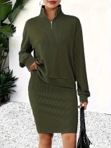Plus Size Long Sleeve Knits Two Piece Skirt Set GAWE-6712
