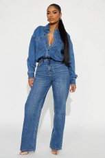Fashion Washed Long Sleeve Denim Jumpsuit LX-3586