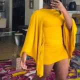 Solid Color Bat Long Sleeve Mini Dress GSZM-C25DS318