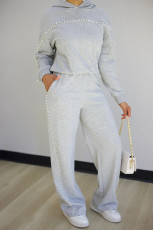 Beaded Hooded Sweatshirt And Sweatpants Two-Piece Set HMS-5595