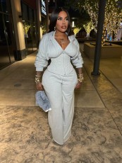 Solid Color Hooded Tie Up Two Piece Pants Set TK-6347