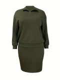 Plus Size Long Sleeve Knits Two Piece Skirt Set GAWE-6712