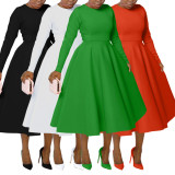 Plus Size Solid Color Long Sleeve Midi Dress NNWF-8128