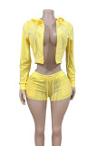 Letter Print Long Sleeve Hooded Shorts Suit GFCF-1416