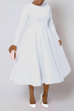 Plus Size Solid Color Long Sleeve Midi Dress NNWF-8128