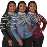 Plus Size Print Long Sleeve Tops NNWF-8141