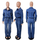 Fashion Washed Long Sleeve Denim Jumpsuit LX-3586