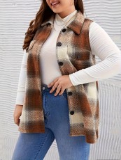 Plus Size Plaid Print Sleeveless Vest Coat GAWE-6423