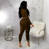 Sexy Cross Hollow Out Solid Jumpsuit (without chain) YF-9963