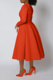 Plus Size Solid Color Long Sleeve Midi Dress NNWF-8128