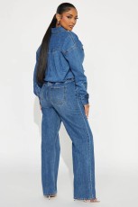 Fashion Washed Long Sleeve Denim Jumpsuit LX-3586