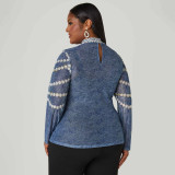 Plus Size Print Long Sleeve Tops NNWF-8141