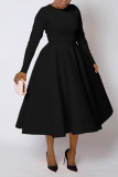 Plus Size Solid Color Long Sleeve Midi Dress NNWF-8128