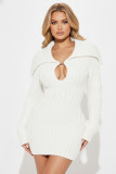 Lapel Lantern Sleeve Knit Mini Dress NY-110