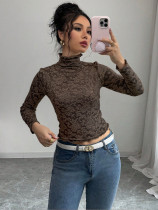 Half-High Neck Patchwork Mesh Top GZJF-2625