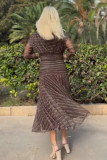 Bohemian Print V-Neck Mesh Maxi Dress GRNH-28852