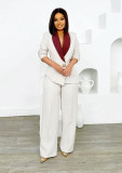 Plus Size Contrast Color Blazer Pant Suit NY-3755