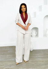 Plus Size Contrast Color Blazer Pant Suit NY-3755