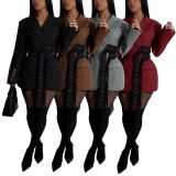 Tie Up Patchwork Long Sleeve Blazer AIL-337