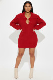 Lapel Lantern Sleeve Knit Mini Dress NY-110