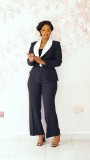 Plus Size Contrast Color Blazer Pant Suit NY-3755