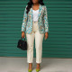 Plus Size Print Long Sleeve Blazer Coat Pans Suit GATE-603