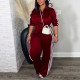 Plus Size Stripe Patchwork Zipper Two Piece Pants Set ZDF-33306