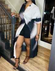 Contrast Color Print Shirt Dress MXDF-6175