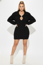 Lapel Lantern Sleeve Knit Mini Dress NY-110