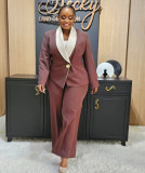 Plus Size Contrast Color Blazer Pant Suit NY-3755