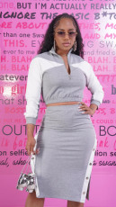 Contast Color Casual Tow Piece Skirt Set BS-1419