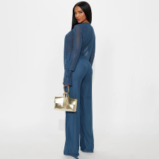 Mesh Long Sleeve Tops Two Piece Pants Set SHD-9570